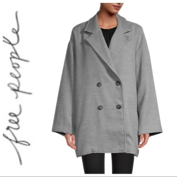Free People Hannah oversized pea coat grey size large nwot - Picture 12 of 15